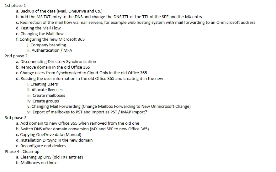 Short draft of a rough migration plan as an example