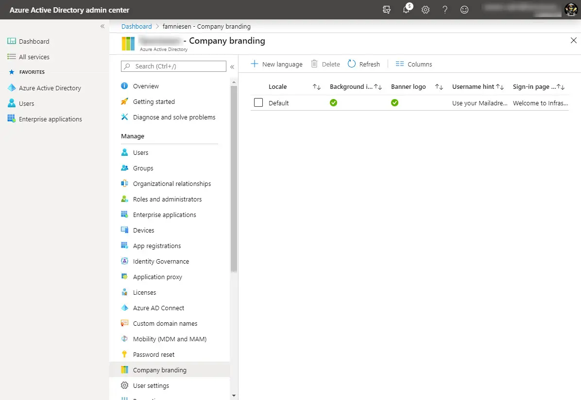 Azure Active Directory admin center Dashboard > Company Branding