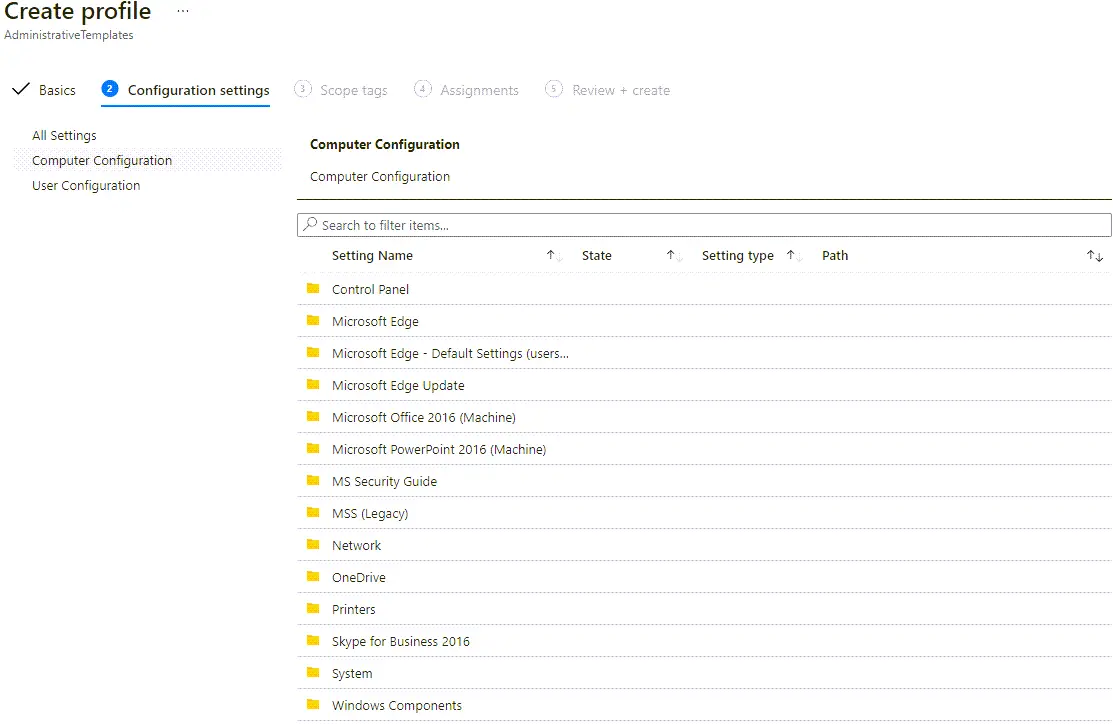 Intune Administrative Templates